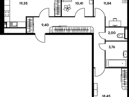 Продается 3-комнатная квартира ЖК Малина Парк, дом 1, 80.3  м², 12970000 рублей