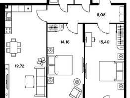 Продается 3-комнатная квартира ЖК Малина Парк, дом 1, 65.57  м², 11430000 рублей