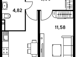 Продается 1-комнатная квартира ЖК Малина Парк, дом 1, 33.56  м², 6850000 рублей