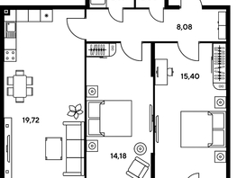 Продается 3-комнатная квартира ЖК Малина Парк, дом 2, 66.43  м², 15370000 рублей