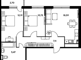 Продается 3-комнатная квартира ЖК Малина Парк, дом 2, 58.01  м², 7580000 рублей