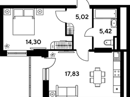 Продается 2-комнатная квартира ЖК Малина Парк, дом 4, 46.29  м², 6070000 рублей