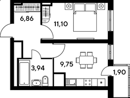 Продается 1-комнатная квартира ЖК Малина Парк, дом 4, 33.44  м², 5570000 рублей