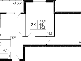 Продается 2-комнатная квартира ЖК Западные Аллеи, литера 5.2, 50.5  м², 7676000 рублей