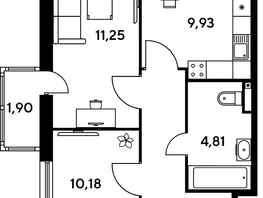 Продается 2-комнатная квартира ЖК Малина Парк, дом 1, 45.44  м², 6460000 рублей