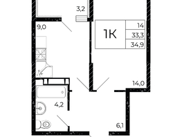 Продается 1-комнатная квартира ЖК Флора, литера 3.1, 34.9  м², 4188000 рублей