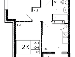 Продается 2-комнатная квартира ЖК Флора, литера 3.1, 42  м², 5586000 рублей