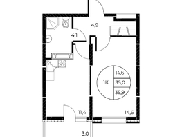 Продается 1-комнатная квартира ЖК Панорама на Театральном, литера 1, 35.9  м², 6167620 рублей