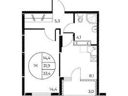 Продается 1-комнатная квартира ЖК Панорама на Театральном, литера 1, 33.4  м², 5941860 рублей