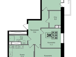 Продается 3-комнатная квартира ЖК Botanika (Ботаника), дом 1, 77.4  м², 12035700 рублей