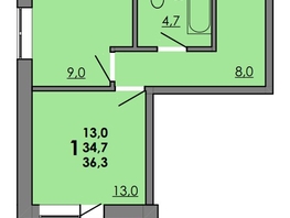 Продается 1-комнатная квартира ЖК Gray (Грэй), кв-л 11-3, 36.3  м², 4737150 рублей