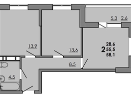 Продается 2-комнатная квартира ЖК Gray (Грэй), кв-л 11-2, 58.05  м², 7256250 рублей