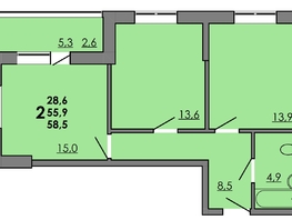 Продается 2-комнатная квартира ЖК Gray (Грэй), кв-л 11-2, 58.5  м², 7605000 рублей