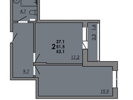 Продается 2-комнатная квартира ЖК Gray (Грэй), кв-л 11-2, 53.1 м², 6903000 рублей