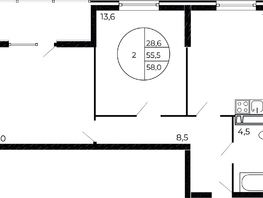 Продается 2-комнатная квартира ЖК Флора, литера 1.2, 58  м², 5742000 рублей