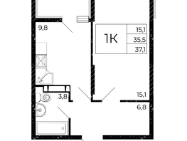 Продается 1-комнатная квартира ЖК Флора, литера 2.1, 37.1  м², 5602100 рублей