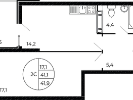 Продается 1-комнатная квартира ЖК Флора, литера 1.1, 41.9  м², 5028000 рублей