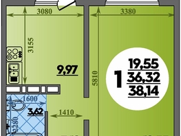 Продается 1-комнатная квартира ЖК Суворовский, литера 1, 38.14 м², 4829999 рублей