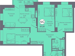 Продается 4-комнатная квартира ЖК Сокольники, литера 7, 87.38 м², 11708920 рублей