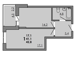 Продается 1-комнатная квартира ЖК Gray (Грэй), кв-л 11-2, 42.8  м², 5799400 рублей