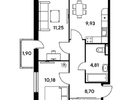 Продается 2-комнатная квартира ЖК Малина Парк, дом 1, 45.42  м², 6530000 рублей