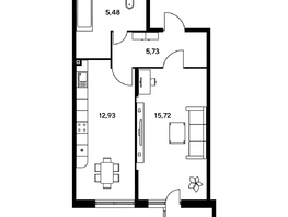 Продается 1-комнатная квартира ЖК Малина Парк, дом 1, 42.87  м², 5860000 рублей