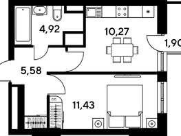 Продается 1-комнатная квартира ЖК Малина Парк, дом 4, 34.95  м², 4750000 рублей