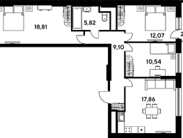 Продается 3-комнатная квартира ЖК Малина Парк, дом 4, 77.95  м², 8980000 рублей