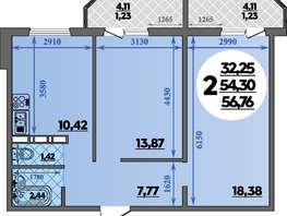 Продается 2-комнатная квартира ЖК Суворовский, литера 23, 56.76 м², 6862539 рублей