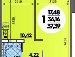 Продается 1-комнатная квартира ЖК Суворовский, литера 23, 37.39 м², 4517591 рублей