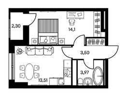 Продается 2-комнатная квартира ЖК Культура, дом 2, 37.24  м², 6700000 рублей