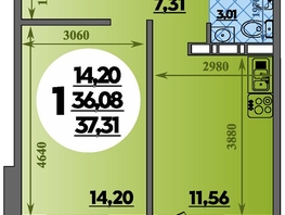Продается 1-комнатная квартира ЖК Суворовский, литера 23, 37.31 м², 4482450 рублей