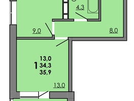 Продается 1-комнатная квартира ЖК Gray (Грэй), кв-л 11-3, 35.9 м², 4828550 рублей