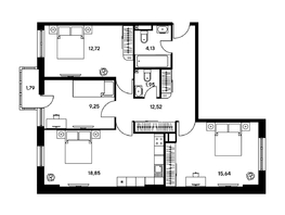 Продается 3-комнатная квартира ЖК Гринсайд, 4.1-4.3, 76.21 м², 9700000 рублей