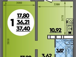 Продается 1-комнатная квартира ЖК Платовский, литер 13, 37.4 м², 4862000 рублей