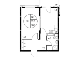 Продается 1-комнатная квартира ЖК Панорама на Театральном, литера 1, 38 м², 6384000 рублей