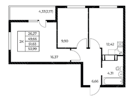 Продается 2-комнатная квартира ЖК Звезда Столицы 2, 53.99 м², 9556230 рублей