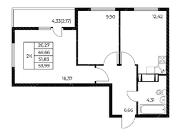 Продается 2-комнатная квартира ЖК Звезда Столицы 2, 53.99  м², 8314460 рублей