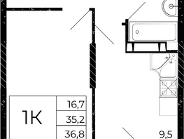 Продается 1-комнатная квартира ЖК Флора, литера 2.1, 36.8 м², 5556800 рублей