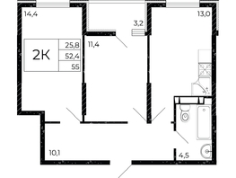 Продается 2-комнатная квартира ЖК Флора, литера 3.1, 55 м², 8360000 рублей