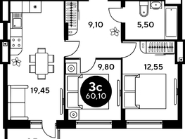 Продается 2-комнатная квартира ЖК Сезоны, 40.15 м², 6511400 рублей
