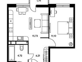 Продается 2-комнатная квартира ЖК Гринсайд, 5.1-5.5, 38.87 м², 6380000 рублей