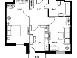 Продается 1-комнатная квартира ЖК Гринсайд, 5.1-5.5, 47.56 м², 6400000 рублей
