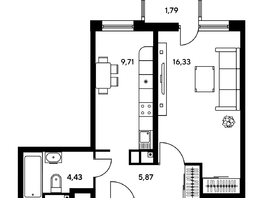Продается 2-комнатная квартира ЖК Гринсайд, 5.1-5.5, 41.8 м², 6140000 рублей