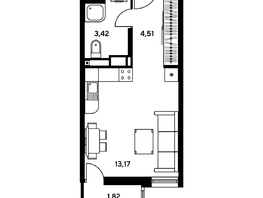 Продается Студия ЖК Гринсайд, 5.1-5.5, 22.59 м², 4270000 рублей