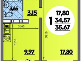 Продается 1-комнатная квартира ЖК Суворовский, литера 6, 35.67  м², 4943862 рублей