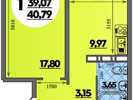 Продается 1-комнатная квартира ЖК Суворовский, литера 6, 40.79  м², 5298621 рублей