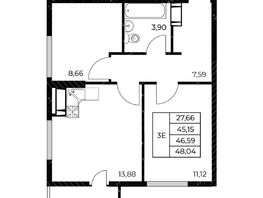 Продается 2-комнатная квартира ЖК Звезда Столицы 2, 48.04  м², 7061880 рублей