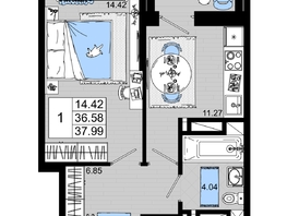 Продается 1-комнатная квартира ЖК Октябрь Парк, 1.2, 37.99  м², 5128650 рублей