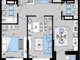 Продается 2-комнатная квартира ЖК Октябрь Парк, 1.2, 54.76  м², 7009280 рублей